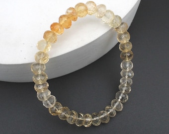 Natural Citrine Bracelet, Faceted Rondelle Beads, Handmade Jewelry, November Birthstone, Gift for Her
