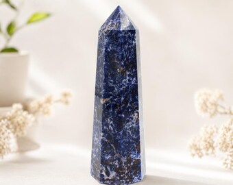 Sodalite Crystal Tower Obelisk | Blue Healing Stone Point | Meditation Crystal Wand Weight-211 gram