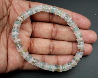 Natural Multi Aquamarine & Morganite Faceted Bead Bracelet, Dainty Pastel Beryl Crystal Stretch Jewelry