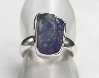 Raw Natural Tanzanite Blue Crystal Ring, 925 Sterling Silver Boho Statement Jewelry