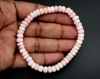 Natural Pink Opal Bracelet, Faceted Rondelle Beads, Healing Crystal Stretch Bracelet, Calming Stone Jewelry