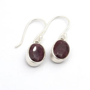 100% Natural Ruby Earrings 925-Sterling Silver | Oval Faceted Ruby Dangle Jewelry | July Birthstone Gemstone