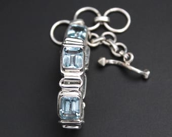 Natural Blue Topaz Emerald Cut Sterling Silver Bracelet – December Birthstone Jewelry