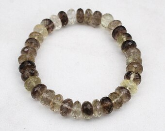 Natural Smoky Quartz Bracelet, Faceted Rondelle Beads, Healing Energy Gemstone Jewelry
