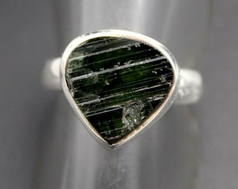 Raw Green Tourmaline Sterling Silver Ring – Natural Crystal Statement Jewelry