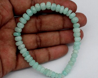 Natural Amazonite Bracelet, Faceted Rondelle Beads, Aqua Blue Crystal Jewelry, Stretch Beaded Bracelet