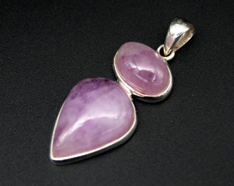 Natural Kunzite Pendant, Sterling Silver Teardrop Oval Gemstone Necklace