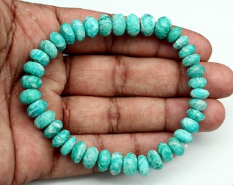Natural Amazonite Bracelet, Faceted Rondelle Beads, Healing Crystal Bracelet, Elegant Minimalist Handmade Jewelry