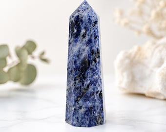 Sodalite Crystal Tower Obelisk | Blue Healing Stone Point | Meditation Crystal Wand Weight-133 gram