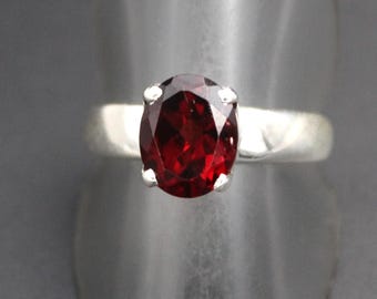 Oval Garnet Solitaire Ring, Deep Red Gemstone, 925 Sterling Silver, January Birthstone