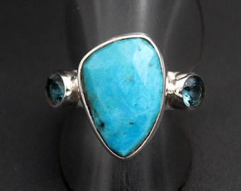 Natural Turquoise Blue Topaz Sterling Silver Statement Ring Boho December Birthstone