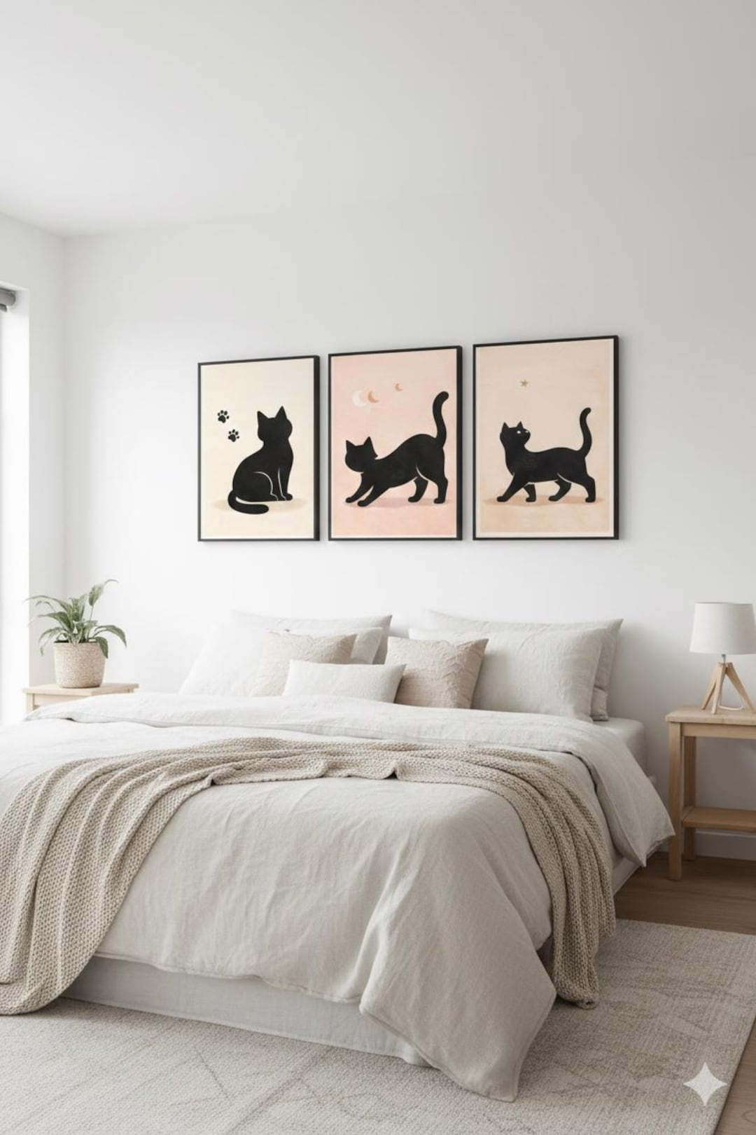 Minimalist Black Cat Wall Art Set of 3 | Modern Cat Prints | Neutral ...