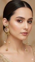 Goldplated Kashmiri Chandelier Pearl Earrings, Ghunghroo Indian Jewelry, Handmade