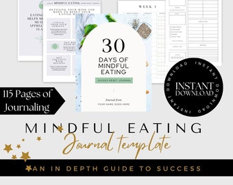 Mindful Eating Journal Template: Printable Weight Loss Tracker, Digital Lifestyle Planner for Coaches, Canva Instant Download, Printable