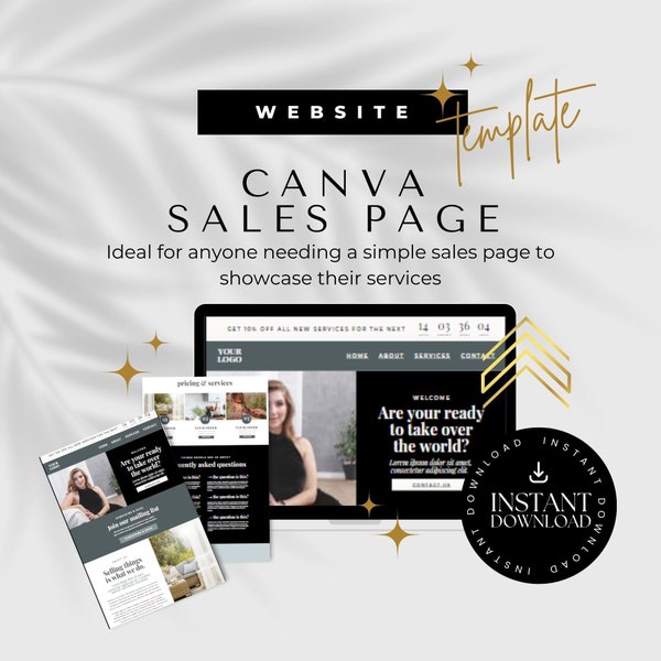 Canva Sales Page Template: Website Template, Landing Page Template, Instant Download, Editable, Coaching Website