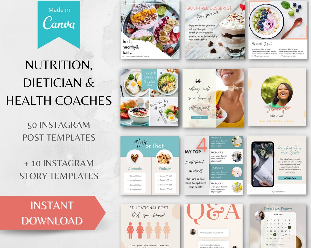 50 Nutrition Instagram Post Instagram Story Template Canva Etsy