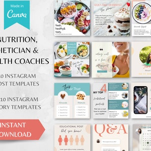 Nutrition Instagram Templates, Fitness Instagram Template, Health Coach Instagram, Nutritionist Template, Wellness Instagram Template, Canva