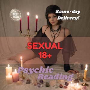 Puede incluir: Imagen de una mujer con un candelabro y velas, con el texto "SEXUAL 18+" y "Psychic Reading". La imagen también incluye el texto "Same-day Delivery!" y una insignia de "Best Seller".