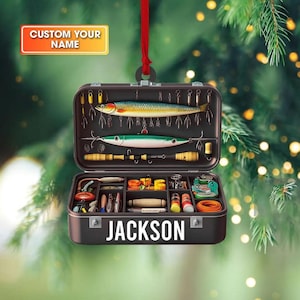 Personalized Fishing Tackle Box 2D Flat Acrylic Ornament | Fisherman Christmas Ornament | Custom Name Fish Gift | Men Xmas Decor