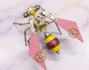 Steampunk Mechanische Wespe Modell Kit, DIY Metall Insekt Montage Schreibtisch Dekor, Retro Futuristische Steampunk Verzierung, kreatives Geschenk für Hobbyisten
