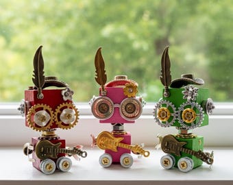 Personalisierte Punk Roboter Keychain DIY Kit oder montiert gravierte Holz Steampunk Zahnrad Roboter Charme Tasche Auto Ornament Geschenk