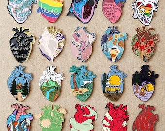 Schrullige Anatomische Herz Emaille Pins - Künstlerisch Malerischer Cartoon Stil Abzeichen, Punk Schmuck Accessoire Geschenk
