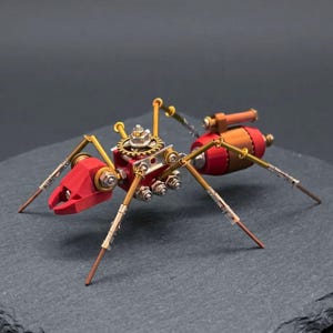 Steampunk Mechanical Ant Model Kit 3D Metal Insect DIY Puzzle Assembled or Kit Version Red Orange Robotic Bug Desk Decor Gift