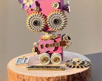 Steampunk Roboter Halskette Holz Roboter Schlüsselanhänger Handmade Punk Zahnrad Anhänger Personalisiertes Custom Gravur DIY Kit Retro Roboter Geschenk