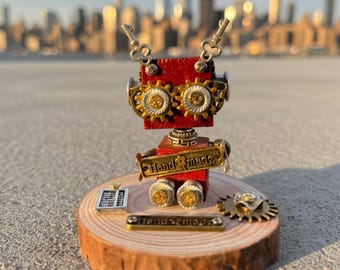 Steampunk Roboter Halskette Holz Roboter Schlüsselanhänger Handmade Punk Zahnrad Anhänger Personalisiertes Custom Gravur DIY Kit Retro Roboter Geschenk