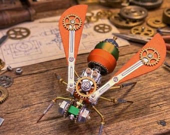 Gear Raider Steampunk Mechanische Biene Modell Kit - DIY Metall Montage Insekt Schreibtisch Dekor, Retro Industrie Steampunk Geschenk