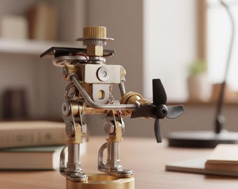 Soldriven robotvindkvarnskrigare Steampunk metallbil och skrivbordsprydnad