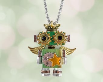 Handgemachte Steampunk Roboter Liebe Anhänger Halskette mit individuell gravierte Herz Plakette Romantisches Valentinstag Geschenk für Paare Beste Freunde
