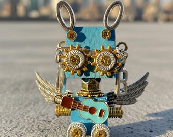 Steampunk Roboter Halskette Holz Roboter Schlüsselanhänger Handmade Punk Zahnrad Anhänger Personalisiertes Custom Gravur DIY Kit Retro Roboter Geschenk