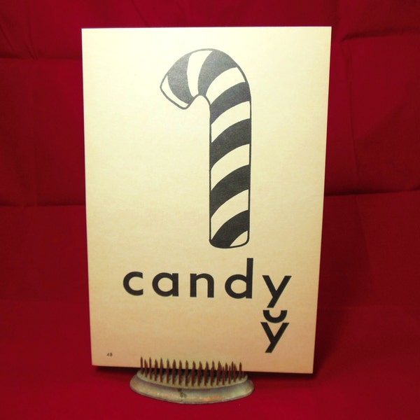 Vintage Picture Flash Card Candy Cane Large (8" by 5 1/2") Paper Ephemera 1950's (item 12)