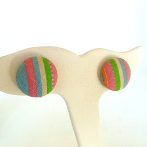 Vintage Clip Earrings Button Preppy Pink Green Blue Stripe 50's item 211 image 5