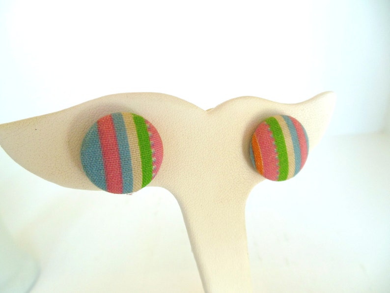 Vintage Clip Earrings Button Preppy Pink Green Blue Stripe 50's item 211 image 5
