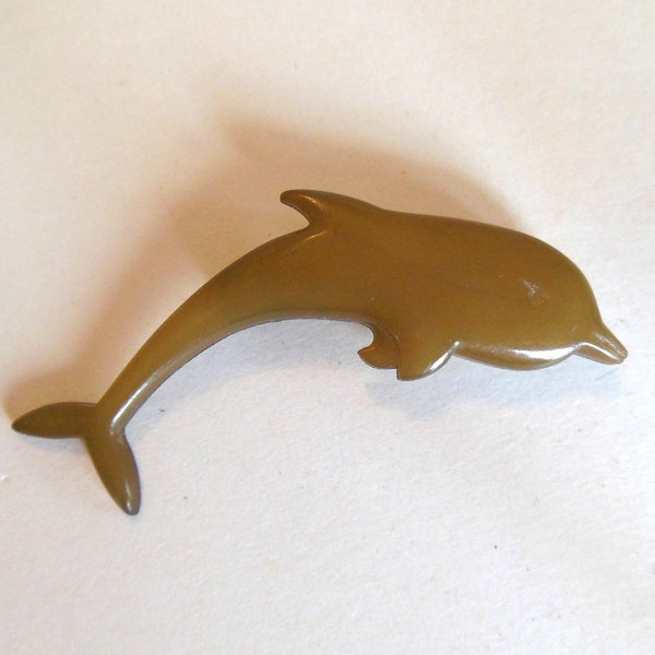 Vintage Buch Deichmann Brooch Dolphin Denmark Olive Green 80's (item 185)