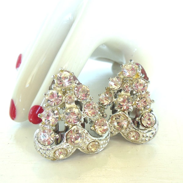 Vintage Shoe Clips Rhinestone Heart Wedding Silver 40's-50's ( item 203)