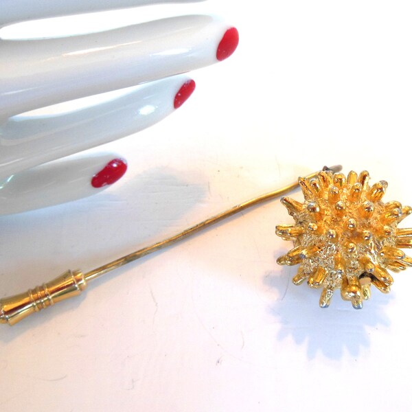 Vintage Stick Pin Brooch Modern Prickly Sphere Gold 60's (item 73)