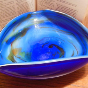 Vintage Art Glass Murano Bowl Cobalt Swirl 60s item 28 image 5