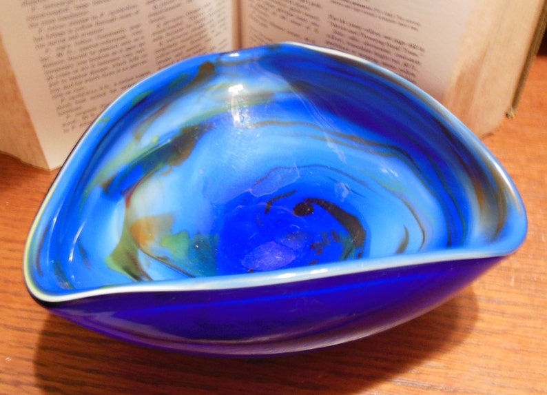 Vintage Art Glass Murano Bowl Cobalt Swirl 60s item 28 image 5