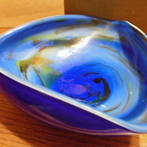 Vintage Art Glass Murano Bowl Cobalt Swirl 60s item 28 image 2