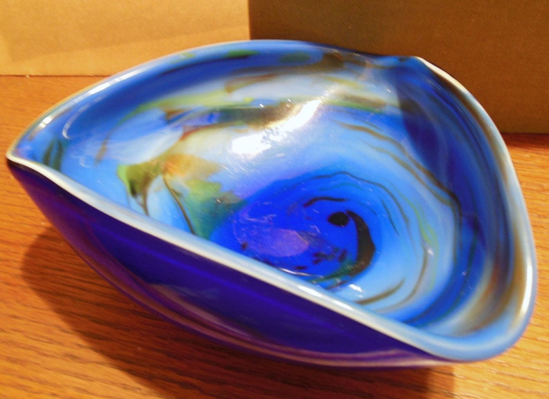 Vintage Art Glass Murano Bowl Cobalt Swirl 60s item 28 image 2