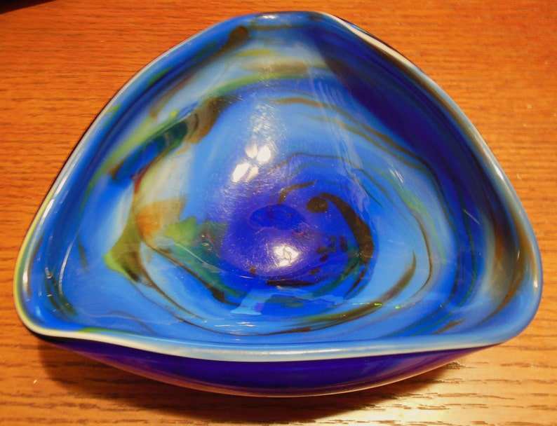 Vintage Art Glass Murano Bowl Cobalt Swirl 60s item 28 image 3