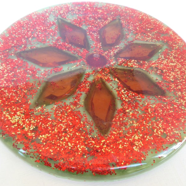 Vintage Lucite Trivet Red Green Glitter Jewels Christmas 60's (item 2)