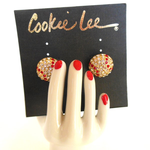 Vintage Cookie Lee Baseball Pierced Earrings Rhinestones Gold 80s (item 12)