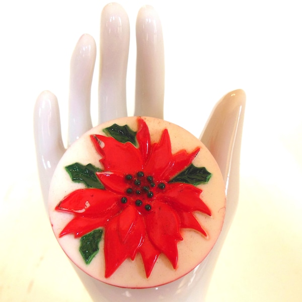 Vintage Hallmark Plastic Poinsettia Brooch 60's - 70's (item 240)