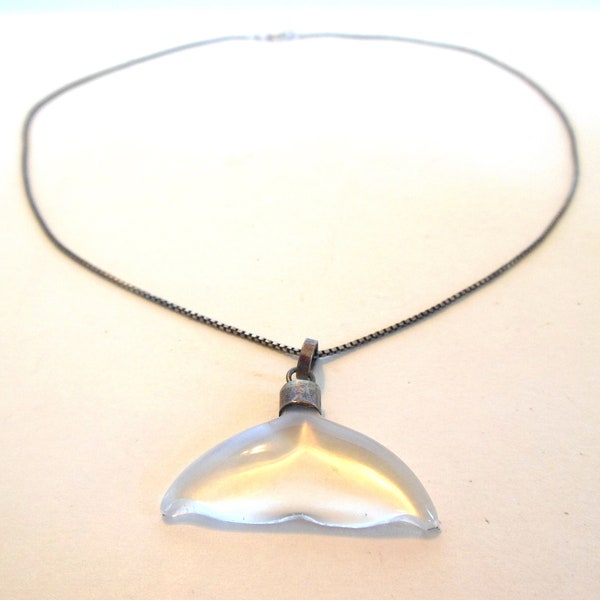 Vintage Dolphin Glass Sterling Silver Necklace Box Chain Pendant 80's 16" (item 12)