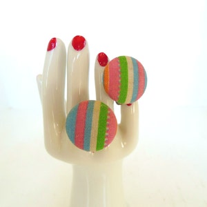 Vintage Clip Earrings Button Preppy Pink Green Blue Stripe 50's item 211 image 1