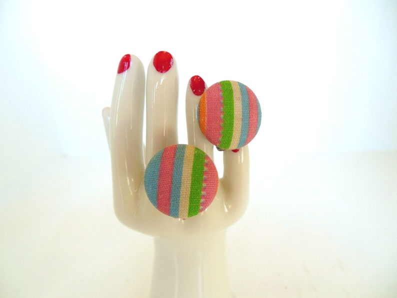 Vintage Clip Earrings Button Preppy Pink Green Blue Stripe 50's item 211 image 1